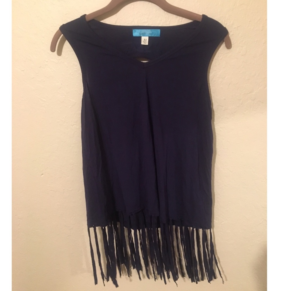 Navy blue fringe tank top